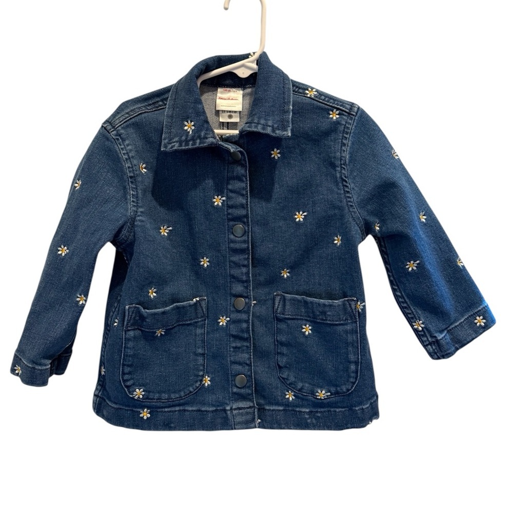 Hanna Andersson Denim collared cotton embroidered Spring floral jacket 4 - Picture 3 of 6